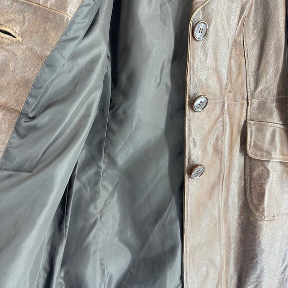 A.N.A Vintage Chocolate Brown Genuine Leather Button Front Mid Length Coat Sz M - Picture 4 of 7